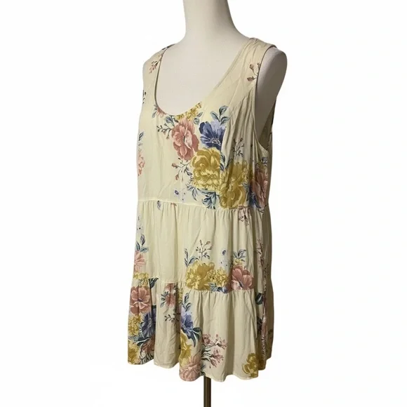 Torrid Floral Tiered Top Womens 2X Yellow Sleeveless Challis Fairy Cottage Comfy - Picture 3 of 16